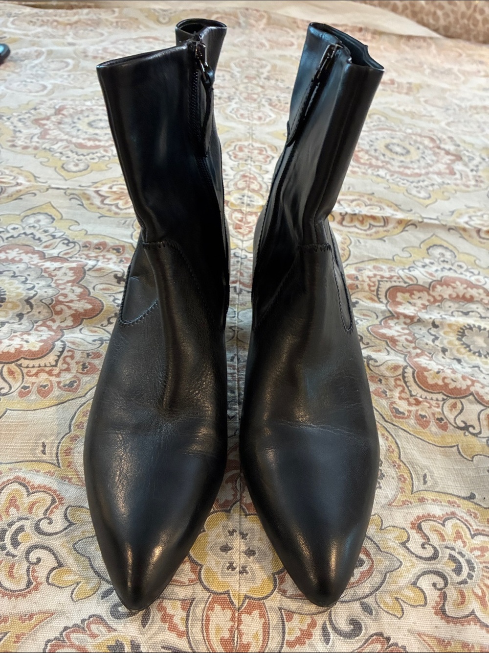 Franco Sarto Black Pointed Toe Leather Ankle Boots